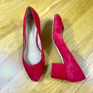 Talbots Heels Red Suede Chunky Mid Heel (8.5 M)